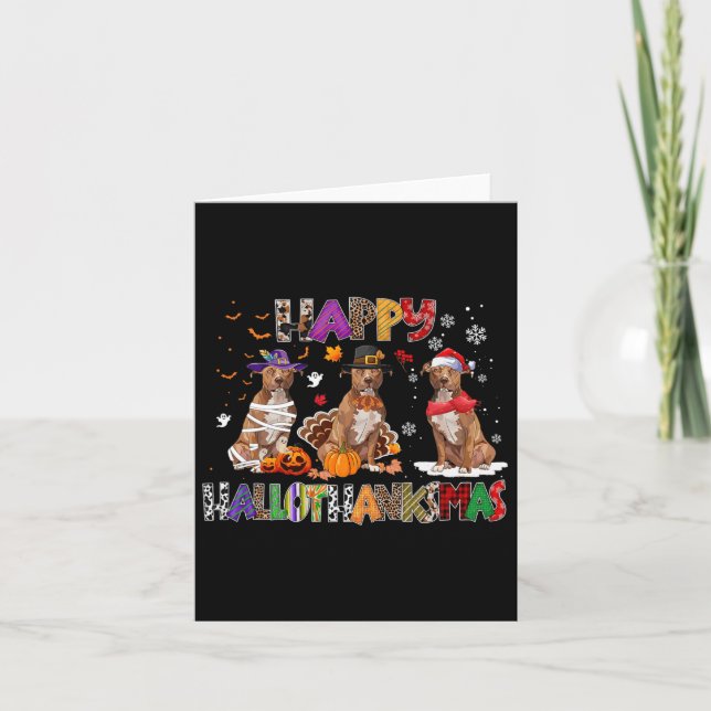 Carte Joyeux Hallothanksmas Pitbull Amoureux des chiens  (Devant)