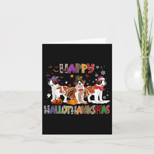 Carte Joyeux Hallothanksmas Saint Bernard Chien Hallowee (Devant)