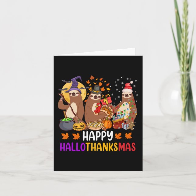 Carte Joyeux Hallothanksmas Sloth Halloween Noël Fal (Devant)