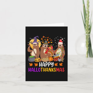 Carte Joyeux Hallothanksmas Sloth Halloween Noël Fal