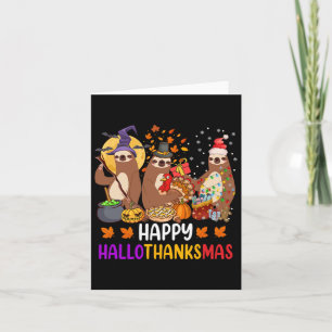 Carte Joyeux Hallothanksmas Sloth Halloween Noël Fal