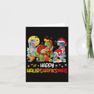 Carte Joyeux Hallothanksmas Thanksgiving Dinosaur T Rex