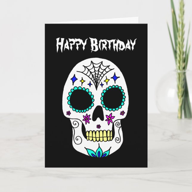 Carte Joyeux Halloween Anniversaire Crâne à sucre (Devant)