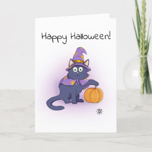 Carte Joyeux Halloween Assistant Chat noir