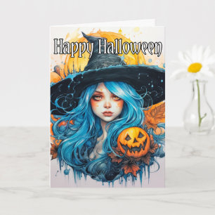 Carte Joyeux Halloween   Belle Sorcière d'automne
