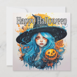 Carte Joyeux Halloween Blue Haired Witch
