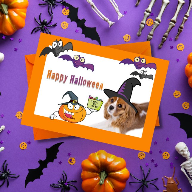 Carte Joyeux Halloween Cavalier King Charles Sorcière Ca (Pawsome Halloween Wishes from our spooktacular Cavalier King Charles!)