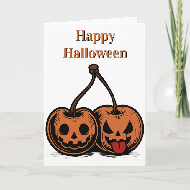 Carte Joyeux Halloween Cerises de Citrouille (Devant)