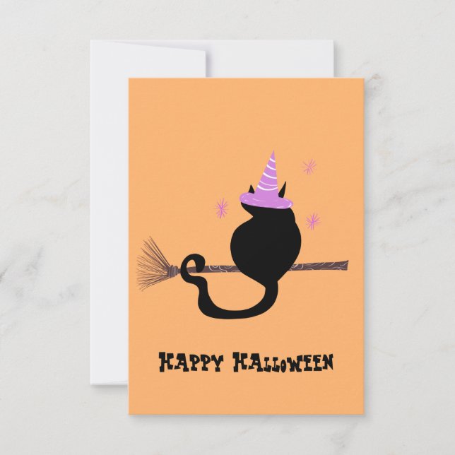 Carte Joyeux Halloween Chapeau de Sorcière et Balai de C (Devant)