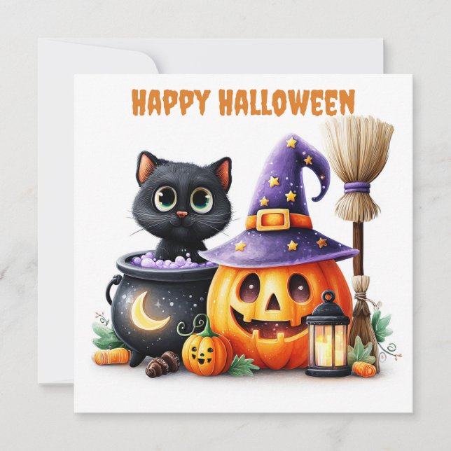 Carte Joyeux Halloween Chat Noir (Devant)