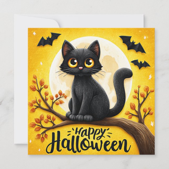 Carte Joyeux Halloween Chat Noir (Devant)