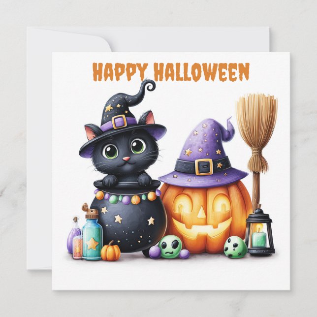 Carte Joyeux Halloween Chat Noir (Devant)
