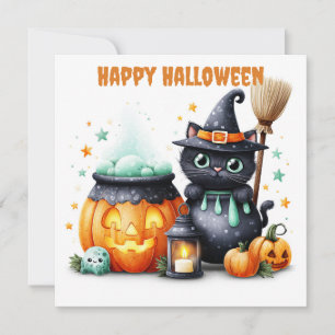 Carte Joyeux Halloween Chat Noir