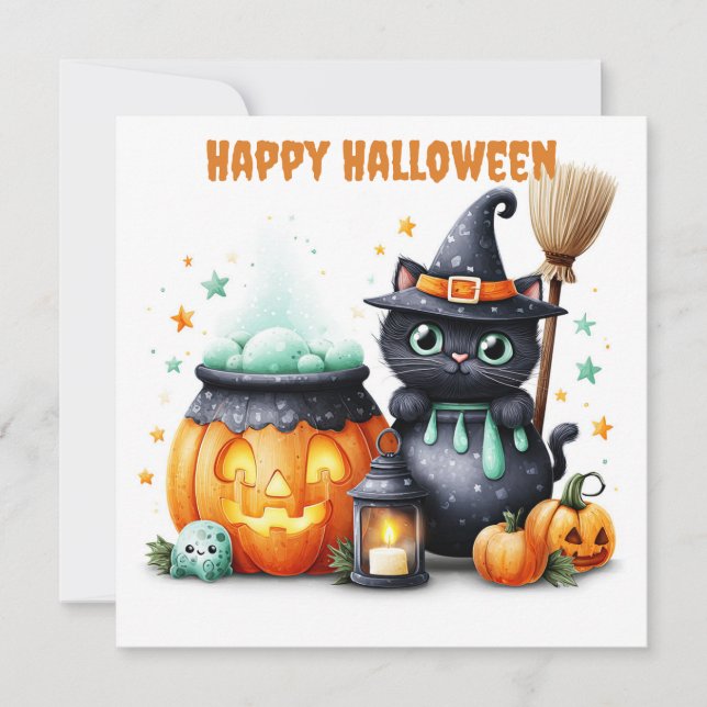 Carte Joyeux Halloween Chat Noir (Devant)