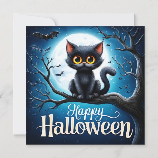 Carte Joyeux Halloween Chat Noir (Devant)