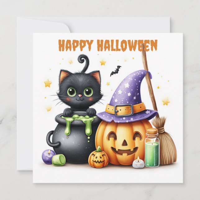 Carte Joyeux Halloween Chat Noir (Devant)