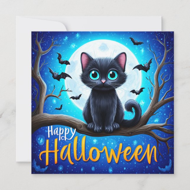 Carte Joyeux Halloween Chat Noir (Devant)