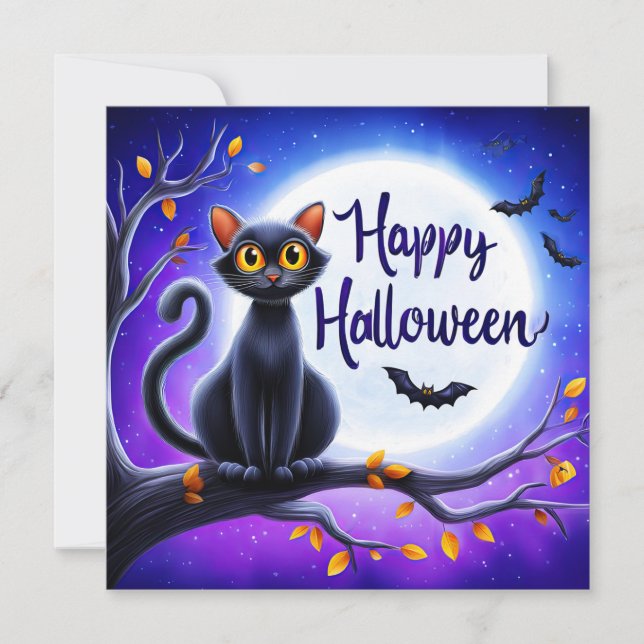 Carte Joyeux Halloween Chat Noir (Devant)