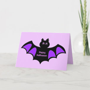 Carte Joyeux Halloween Chauve-Souris Noire sur Fond Viol
