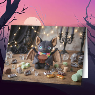 Carte Joyeux Halloween Chauve-souris Peluche Mignonne