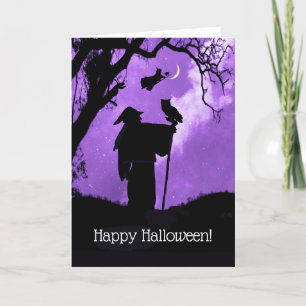 Carte Joyeux Halloween Chouette magique Sorcières Chat D