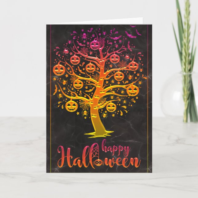Carte Joyeux Halloween Citrouille Arbre (Devant)