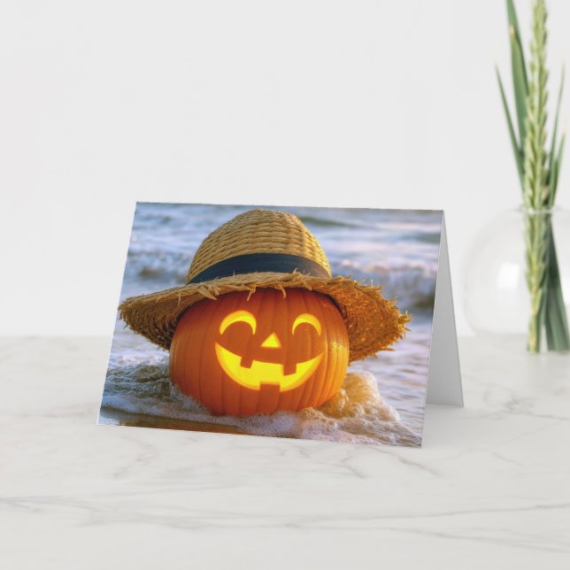 Carte Joyeux Halloween Citrouille de plage (Devant)