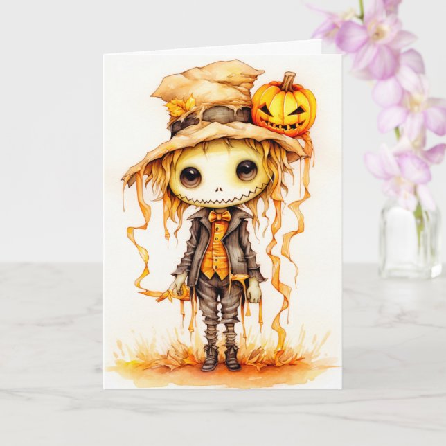 Carte Joyeux Halloween | Cute Little Scarecrow (Orchidée)
