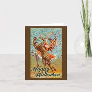 Carte Joyeux Halloween Danse Bouffon Mascarade Vintage