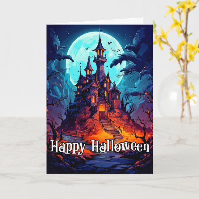 Carte Joyeux Halloween | Éffrayant Haunted Mansion (Fleur jaune)