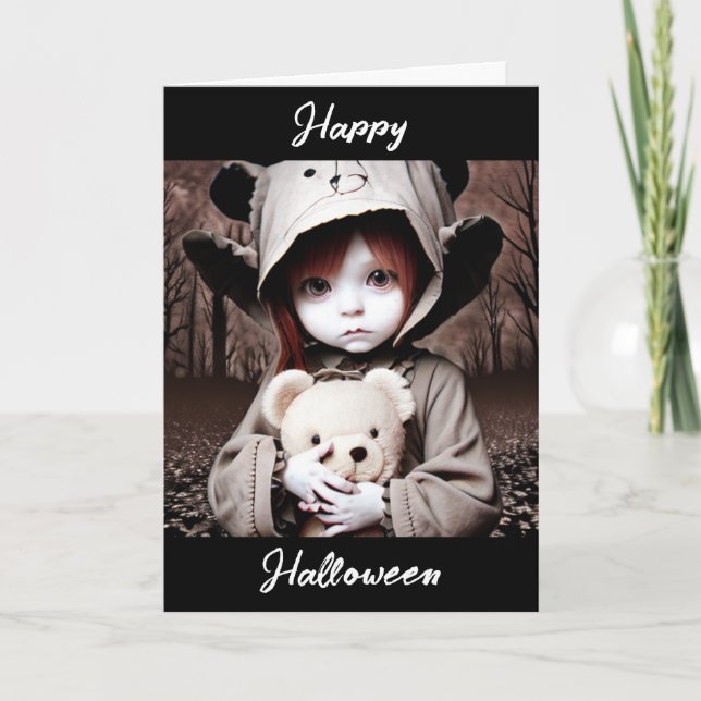 Carte Joyeux Halloween | Enfant Déplaisant avec ours en  (Devant)