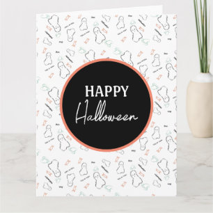 Carte Joyeux Halloween Fantôme Bonbons Dessin à la Main