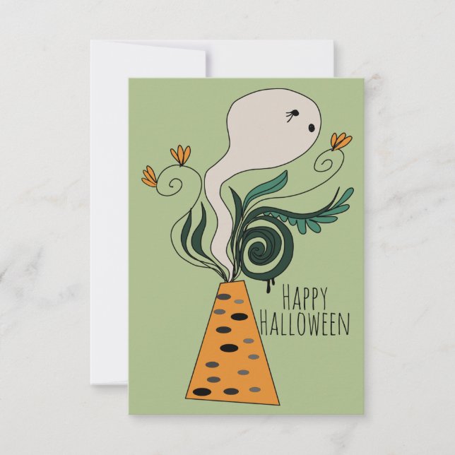 Carte Joyeux Halloween Fantôme Floral Doodle (Devant)