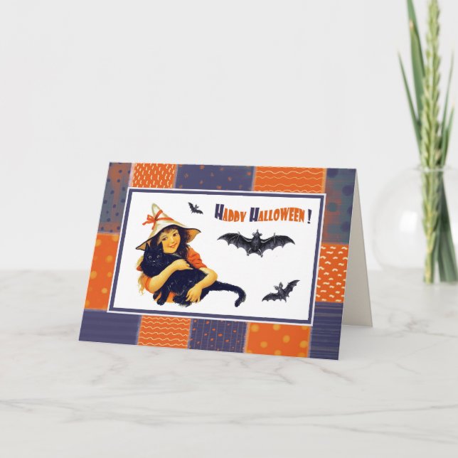 Carte Joyeux Halloween ! Fille Vintage drôle (Devant)