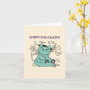 Carte Joyeux Halloween Frankenstein Chat