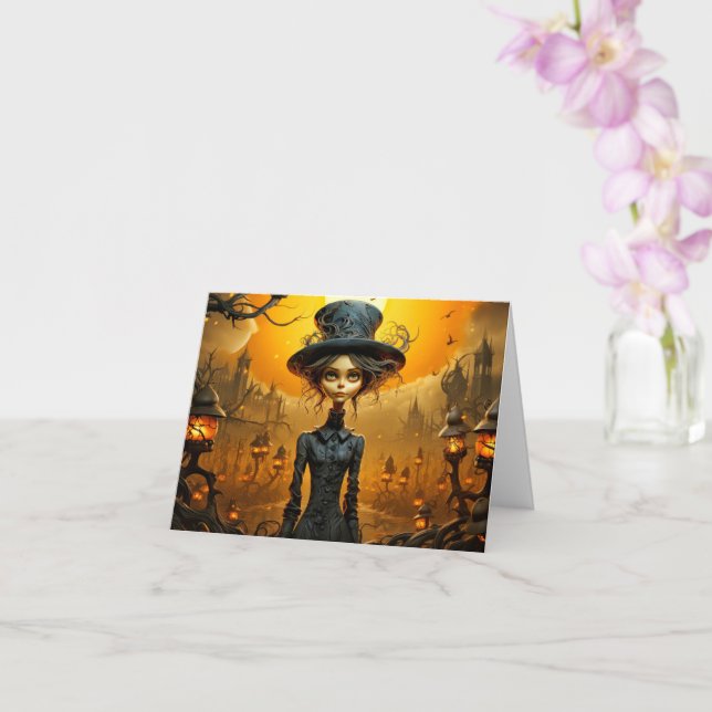 Carte Joyeux Halloween gothique sorcière design (Orchidée)