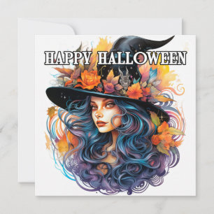 Carte Joyeux Halloween   Illustration de sorcière d'auto