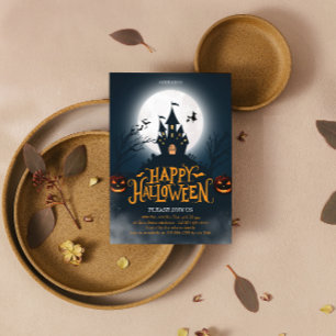 Carte Joyeux Halloween Illustré Noir et Orange