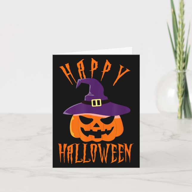 Carte Joyeux halloween jack o lanterne sorcière chapeau  (Devant)