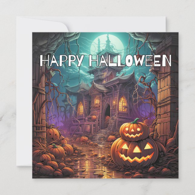 Carte Joyeux Halloween | Maison hantée (Devant)