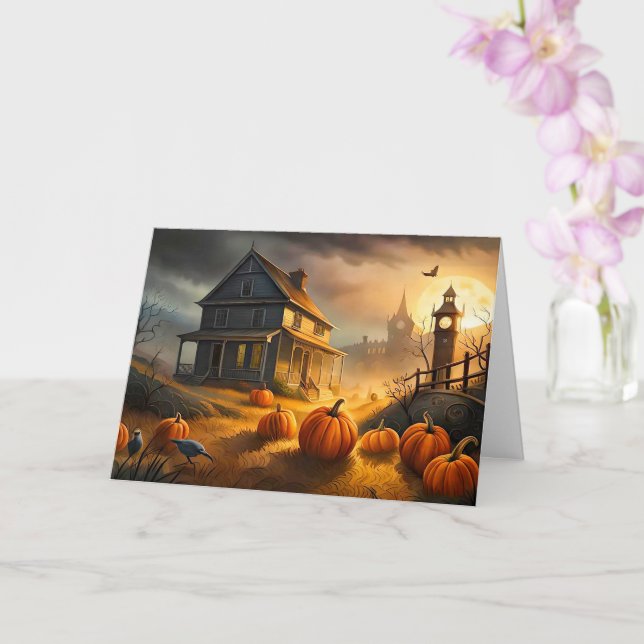Carte Joyeux Halloween | Maison hantée (Orchidée)