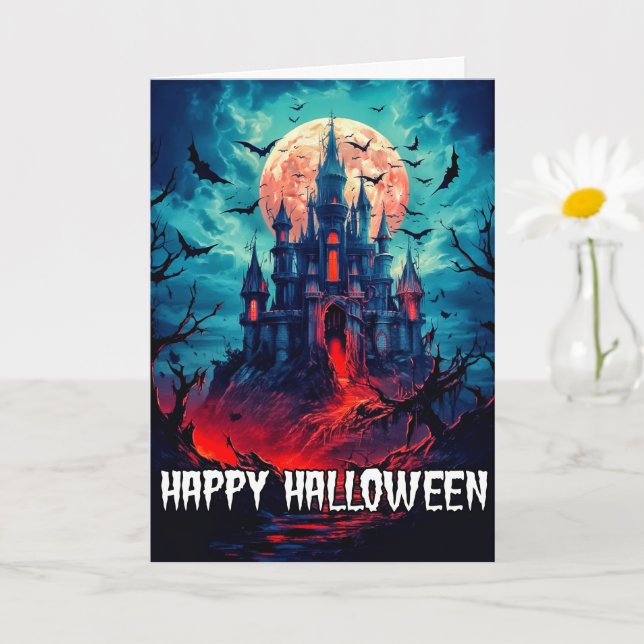 Carte Joyeux Halloween | Maison hantée (Petite plante)