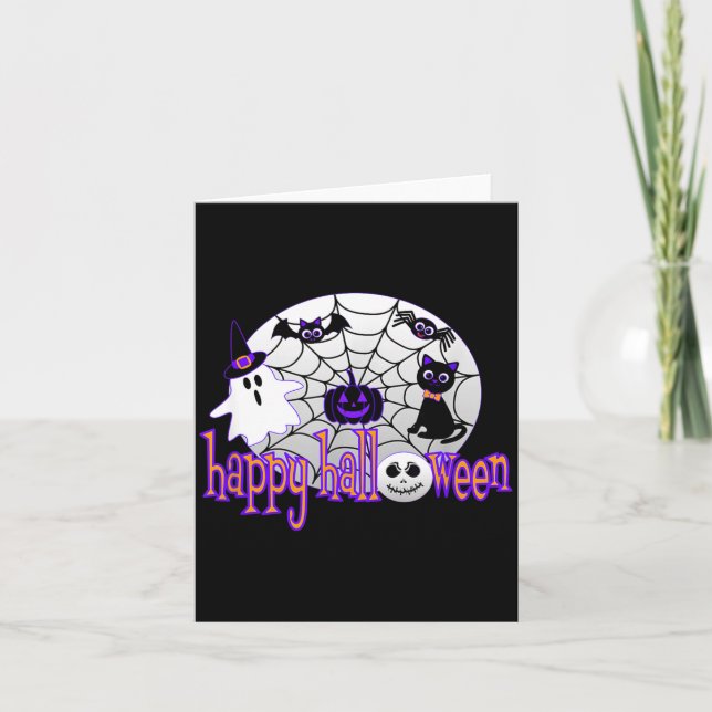 Carte Joyeux Halloween Mignon Avec Toile D'araignée Chat (Devant)