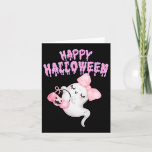 Carte Joyeux Halloween mignonne rose Fantôme Automne Fil