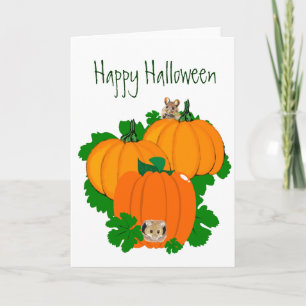 Carte Joyeux Halloween, mignonne souris et Citrouille