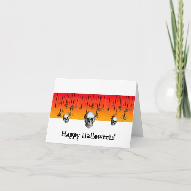 Carte Joyeux Halloween orange noir avec crânes (Devant)