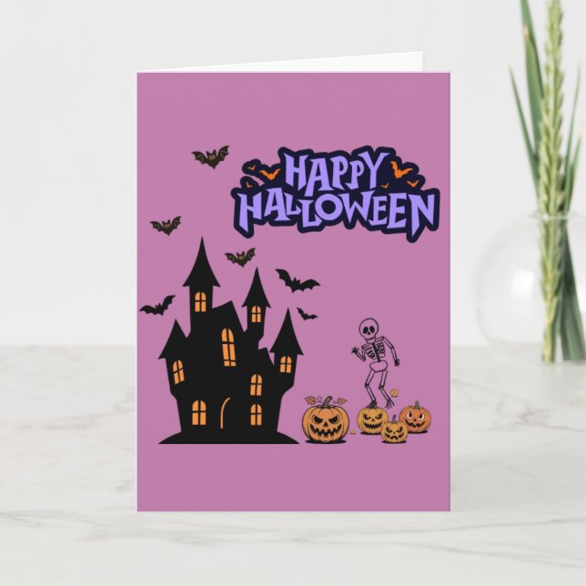Carte Joyeux Halloween rose violet (Devant)
