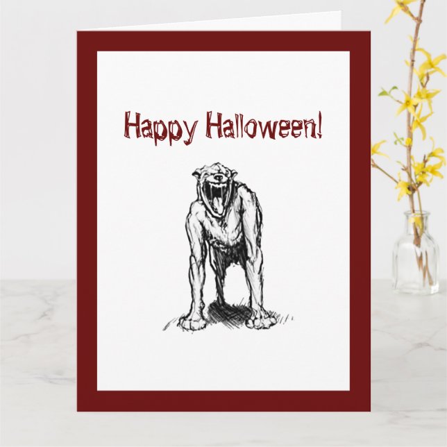 Carte Joyeux Halloween Scary Éffrayant Demon Hell Chien (Fleur jaune)