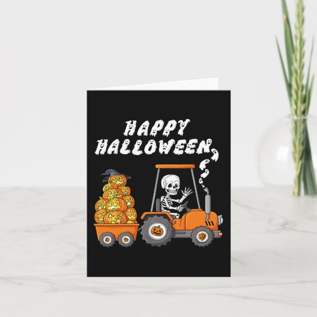 Carte Joyeux Halloween Skeleton équitation Tracteur Garç (Devant)
