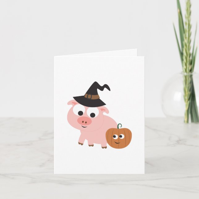 Carte Joyeux Halloween Sorcière Cochon (Devant)